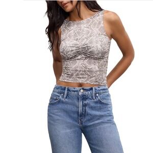 Good American Slinky Jersey Ruched Tank Top Snakeskin Print GT0632 Large NEW